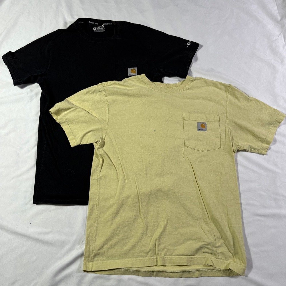 Carhartt Force Relaxed Fit Pocket T-Shirt Lot of 2 Mens Small Black Yellow Flaw